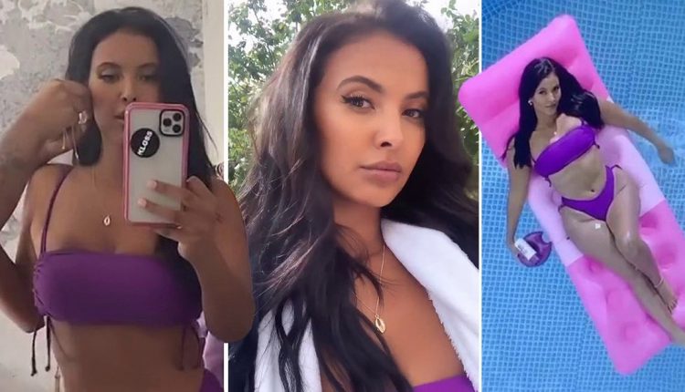 Maya Jama is flames as she serves up Legally Blonde vibes while kicking back on pink lilo